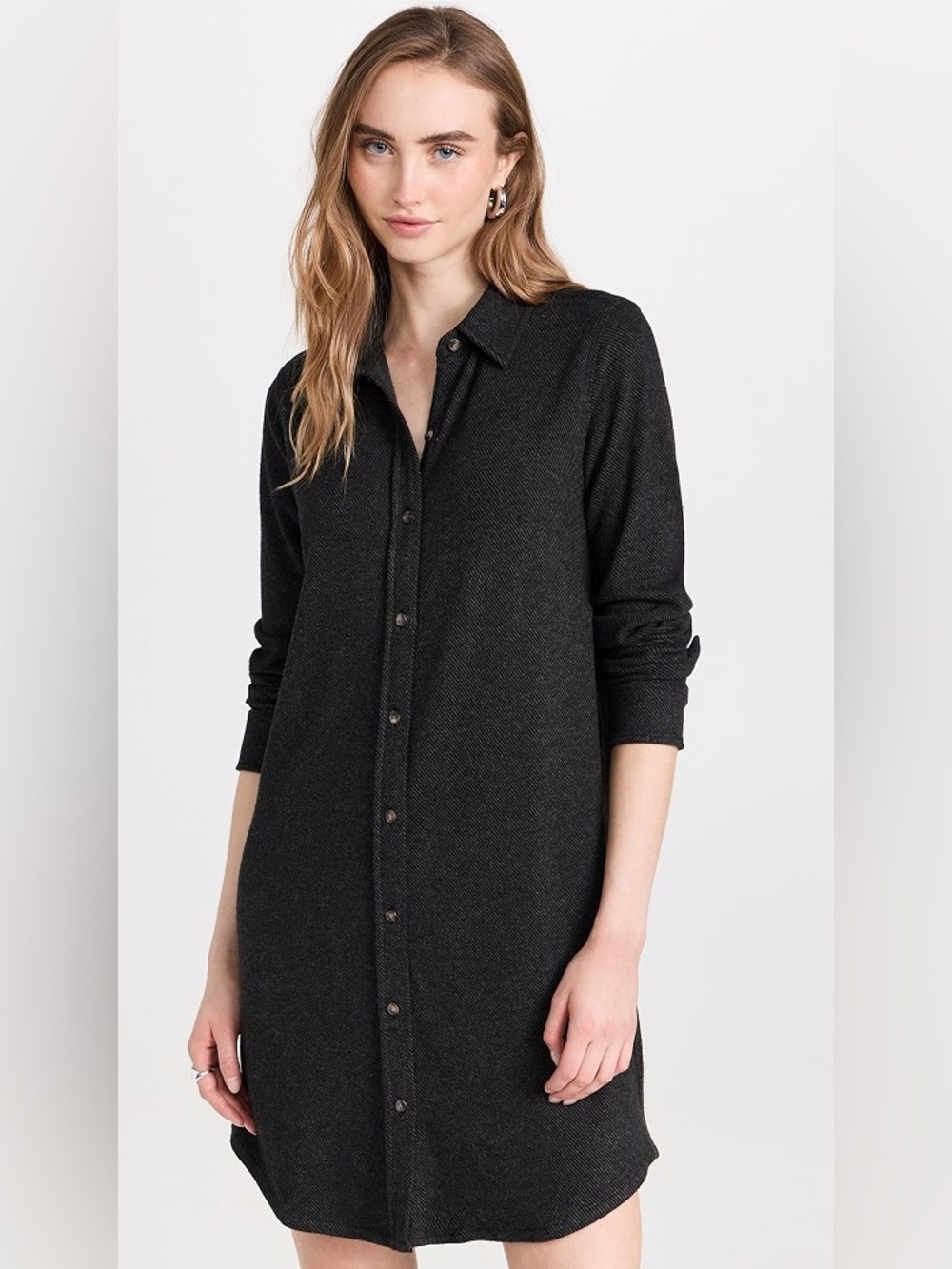 Faherty NWT Legend Sweater Dress in Heathered Black Twill Button Front Large